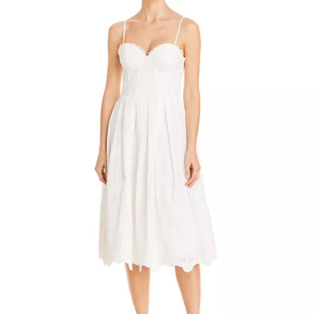 LINI White Lace Midi Bodice Ruched Back Dress with Removable Straps